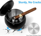 Ashtray for Cigarette JSVER Stainless Steel Ashtray, Smokeless Odorless Ash Tray with Lids, Tabletop Ashtrays For Home Office Outdoor Balcony (Black)