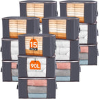 Lifewit 15 Pack 90L Clothes Storage Bins with Lids, Foldable Blanket Storage Bags with Zippers, Clear Window and Reinforced Handles, Closet and Organization for Clothing, Sweater, Comforter, Bedding