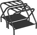 SONGMICS Luggage Racks, Set of 2, Suitcase Stand with Fabric Storage Shelf, for Guest Room, Bedroom, Hotel, Foldable Steel Frame, Holds up to 110 lb, 27.2 x 15 x 20.5 Inches, Black URLR002B02
