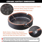 Ceramic Ashtray Stylish Indoor & Outdoor Cigarette Ashtray for Home, Coffee Bars, and Patios，Lava Dazzling Black (Medium Size)(2PCS)
