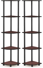 Furinno TURN-N-TUBE Corner Shelf Set of 2, 5-Tier Corner Bookshelf, Open Storage Shelves, for Organization and Storage, Living Room, Home Office, Garage, Dark Cherry
