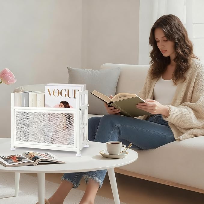 Magazine Holder Floor, White Magazine Rack, Metal Magazine Rack Floor, Mesh Magazine File Holder, Magazine Stand for Desk, Mesh Magazine File Holder, Magazine Newspaper Storage Basket
