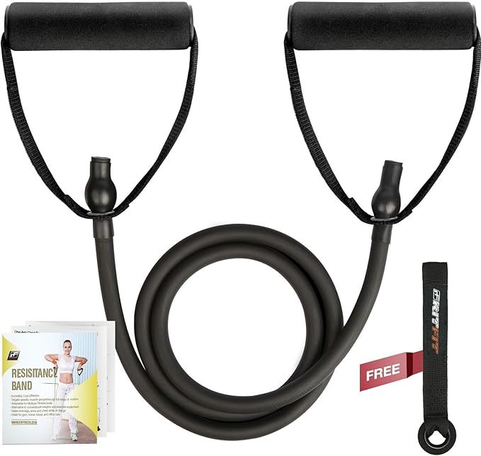 RitFit Single Resistance Exercise Band with Comfortable Handles - Ideal for Physical Therapy, Strength Training, Muscle Toning - Foam Padding Door Anchor and Starter Guide Included