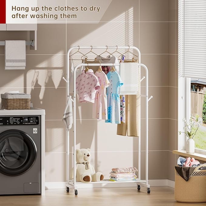 Clothes Garment Coat Rack Drying Clothing Racks Metal Freestanding for Hanging Clothes Portable Closet for Laundry Bedroom White