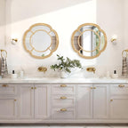 Wall Mounted Mirror, Wooden Round Framed Mirror Irregular Wavy Hanging Decorative Mirrors for Living Room Bedroom and Entryway Home 20 Inch Decor