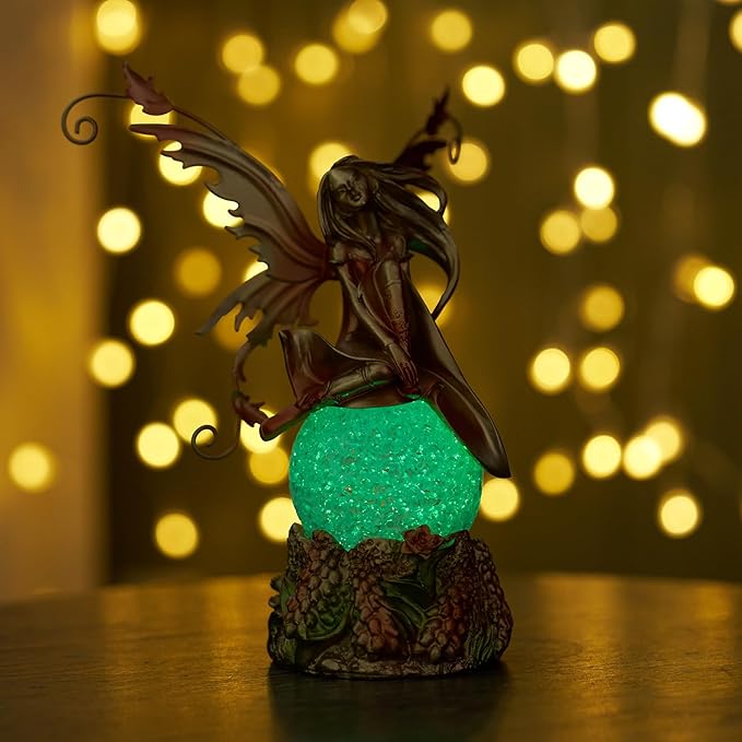 Resin Fairy Statue with Light, Hand-Painted Angel Figurine Graceful Fairy Sculpture Elegant Fantasy Decor for Bookshelf, Mantel, Bedroom, Coffee Table, Thoughtful Gift for Women, Girls