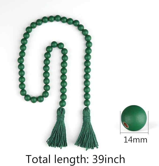 RAMIRABI St Patrick's Day Wood Beads Garland with Tassels Farmhouse Beads Rustic Prayer Beads Boho Beads for Boho Home Decor,Wall Hanging Decoration (Deep Green)