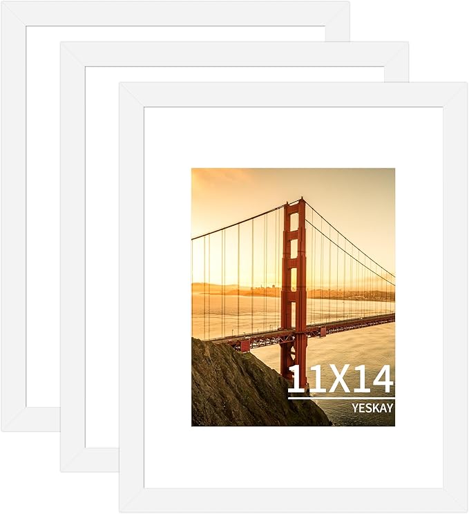 11x14 Picture Frame 3 Pack - White Poster Frame Display Pictures 8x10 with Mat or 11 x 14 Without Mat for Wall Hanging Horizontal and Vertical