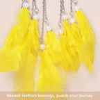 Pretty Jolly Crystal Stone Small Dream Catchers Yellow Feathers Mini Dreamcatchers with Beads for Cars Rear View Mirror Hanging Decoration Good Luck Travel Charm Bedroom Ornaments for Women Girls