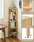 Corner Shelf, 5 Tier Corner Bookshelf, Display Corner Shelf Stand with Storage Rack, Wall Corner Bookshelf for Living Room, Bedroom, Office, Oak