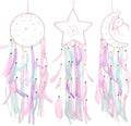 PATIKIL 28" Moon Sun Star Dream Catchers Set, Feather Handmade Dream Catchers Wall Hangings Art Decor for Home Wedding Bedroom Living Room Ornament,Pink