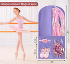 KIMBORA Costume Dance Garment Bag with 3 Clear Zipper Pockets for Suits Dress Cover, Travel Storage & Competitions, Set of 2 (Purple)