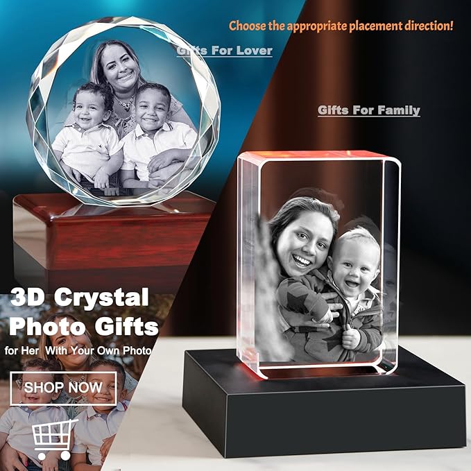 3D Crystal Photo, Personalized Gifts for Women, Wife, Her, Him, Men, Husband,Custom Photo Gifts,Personalized Mother's Day Birthday, Anniversary, Memorial Gift