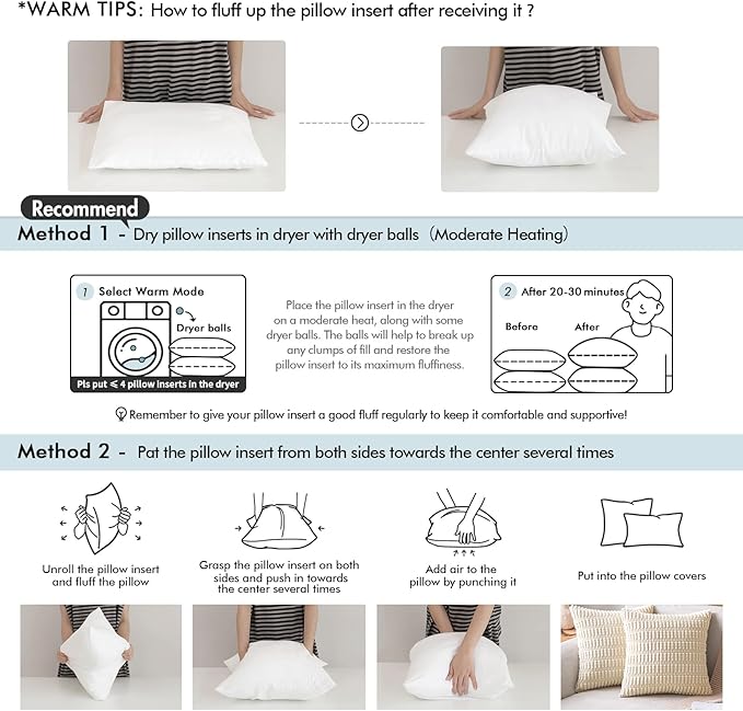 MIULEE Pillow Insert 20x20 Inch, Decorative Square Throw Pillow Inserts, Premium Fluffy Pillow Forms Sham Stuffer for Sofa Couch Living Room