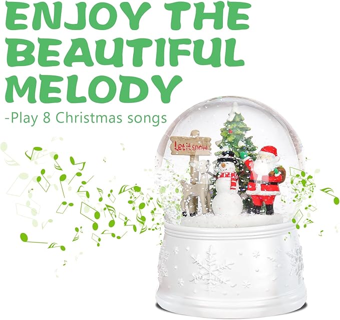 Vipush Christmas Snow Globe - Snowman Santa Style Musical Snow Globe with Color Changing Led Lights, Christmas Decorations with Music Box Gifts for Girls Kids, Decorations for Christmas & Birthday