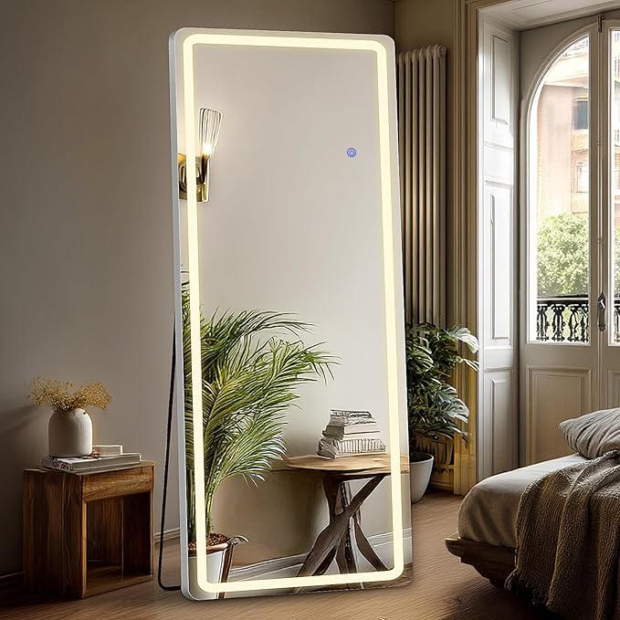 DUMOS LED Full Length Mirror, 20"x63" Full Body Floor Standing Mirror with 3 Color Lights & Wall Mounted for Bedroom, Dressing Room, Living Room, Bathroom