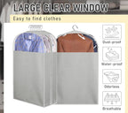 MISSLO 10" Gusseted Garment Bags for Hanging Clothes 32" Suit Bags for Closet Storage Clothing Covers for Shirts, Coats, 3 Packs, Grey