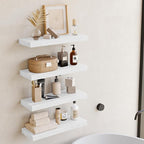 Fixwal White Shelves for Wall, 15.7in Rustic Wood Finish Floating Wall Shelves Set of 4, Shelves for Wall Decor, with Invisible Brackets for Bathroom, Living Room,Bedroom and Kitchen