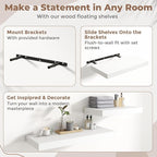 24 Inch Floating Shelves for Wall Set of 2, 12"D Wood Grain Bathroom Shelves with Invisible Brackets, Easy Install Engineered Wood Storage Shelves for Kitchen, Living Room, Bedroom, White Finish