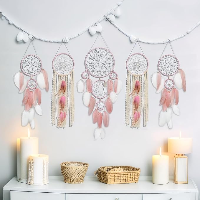 Dream Catcher Wall Decor,Large Boho Dream Catcher with Luxurious Feathers & Beads, Handmade Wall Hanging for Bedroom,Living Room, Gift Ready for Girls & Adults (White)