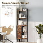 YATINEY Corner Shelf Stand, 5-Tier Corner Bookshelf with 3 Drawers, Industrial Display Shelf for Narrow Spaces, Wooden Small Bookcase, Easy Assembly, Rustic Brown and Black CJ10BR