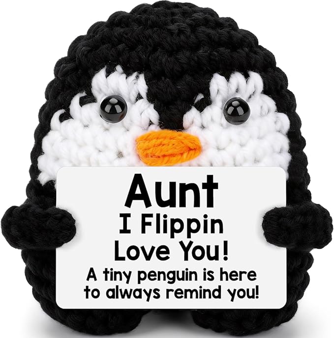 Belatelove Birthday Aunt Gifts from Nephew Niece, Handmade Crochet Penguin Birthday Mother's Day for Auntie Aunt, Funny I Love You Best Auntie Ever Cool Small Easter Decor