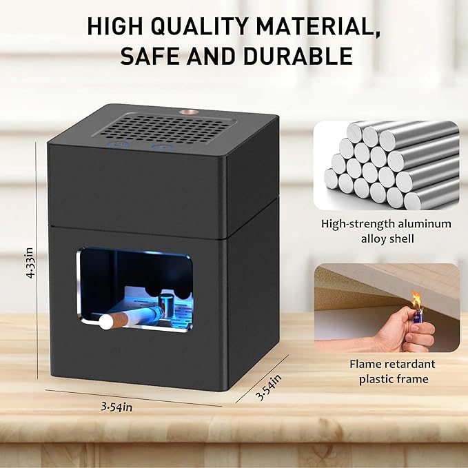 Aluminum Housing Smokeless Ashtray, Multifunctional 3 in 1 Smoke Ashtray with Lighter & USB Rechargeable, HEPA Filter, Home or Office (Black)