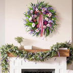 Spring Wreaths for Front Door 24 Inch Luxury Lavender Summer Wreath with Pink Ribbon,Artificial Peony & Rose Spring Door Wreath for Farmhouse Home Wall Porch Window Seasonal Display