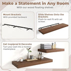 48 Inch Long Floating Shelves for Wall Set of 2, 12"D Wood Grain Bathroom Shelves with Invisible Brackets, Easy Install Engineered Wood Storage Shelves for Kitchen, Living Room, Bedroom, Walnut Finish