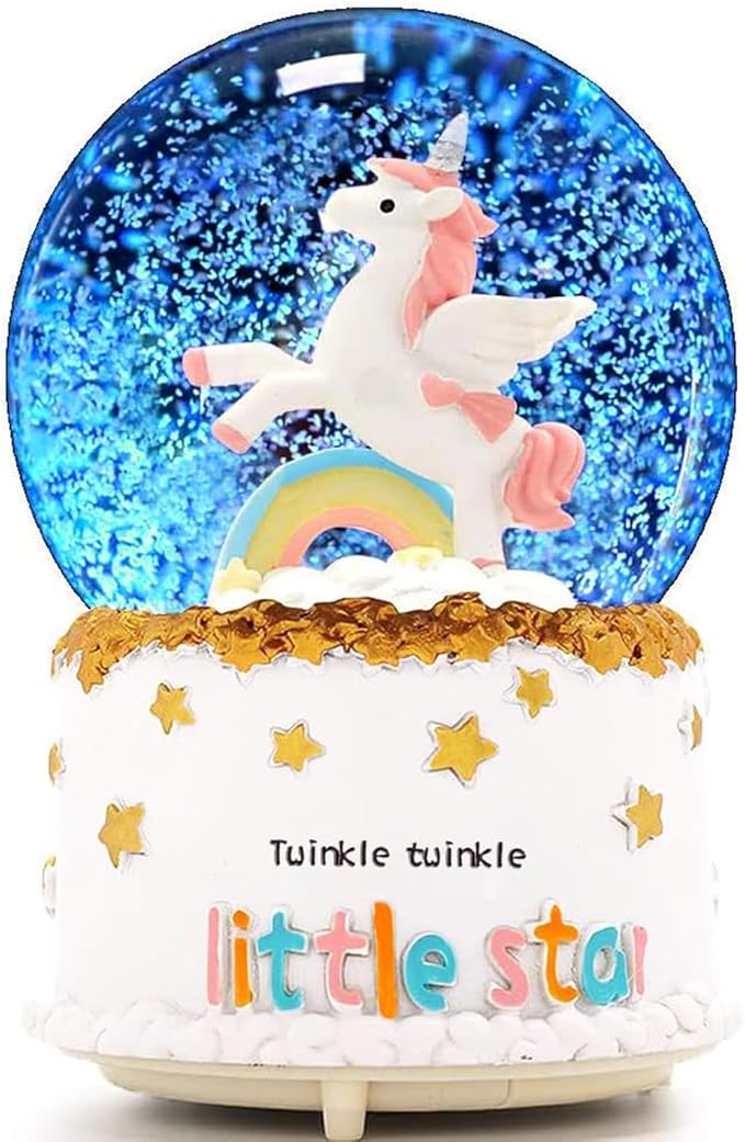 Unicorn Snow Globe for Kids, Musical Snowball with Colorful Lights Automatic Snowfall, for Girl Boy Christmas Birthday Ideal Choice, 3.5x5inch Music Box
