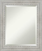 Amanti Art White Wall Mirror 24x20 Rustic White Wash Rectangle Bathroom Mirror for Wall Decor Living Room, Small Country Rustic Wood Frame, Hangs Horizonally and Vertically, Bathroom Decor, Beveled