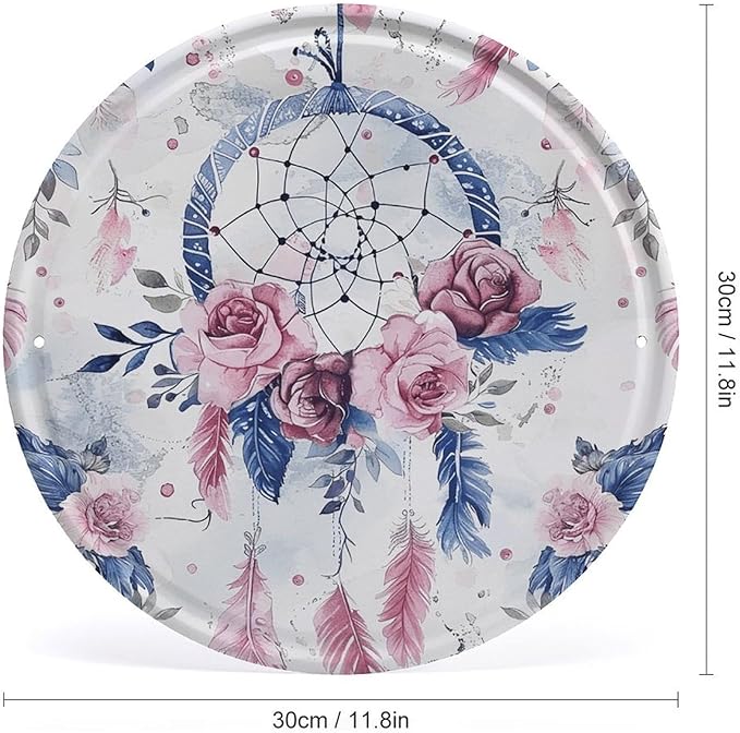 Wall Picture, with Peach Dream Catcher Printed Circular Iron Hanging Picture,Wall Art Decor,Home for Bedroom Living Room Bathroom Decor,Iron Painting 11.8X11.8 in