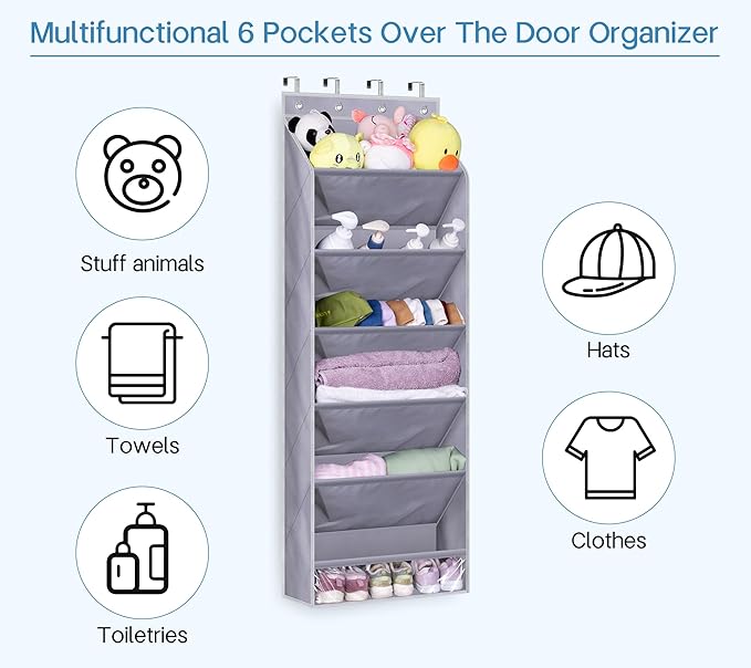 KEETDY Over The Door Shoe Organizer Fit Big Shoes Large Shoe Rack for Door Hanging Shoe Organizer for Closet Door Storage Boots, Grey