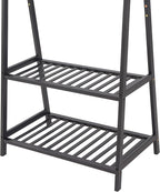 Finnhomy Bamboo Clothes Rack Portable Extra Large Garment Rack 2-Tire Storage Box Shelves For Entryway and Bed Room Patented Design (Black)