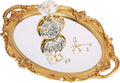 Polyresin Ellipse Antique Decorative Mirror Tray, Makeup Organizer, Jewelry Organizer, Serving Tray, 9.8”x 14.6”, Gold