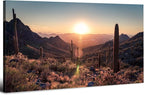Mountain Wall Art Sunset Cactus Wall Decor Arizona Sonoran Desert Canvas Pictures Saguaro Landscape Photography Prints Western Nature Artwork for Living Room Bedroom Office Home Decoration 24x48"