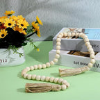 Boho Decor Wood Beads Garland with Tassels Farmhouse Wall Hanging Decorations Natural Wooden Tassel Decorative Room Hanging for Coffee Table Christmas and Prayer(Wood Color, 50inch)