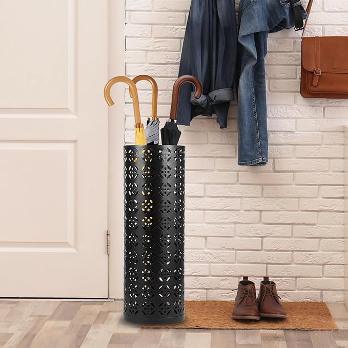 Metal Umbrella Holder - Round Stand Rack Storage Organizer for Home Office Hotel Entryway (5.9x16.5" Black)