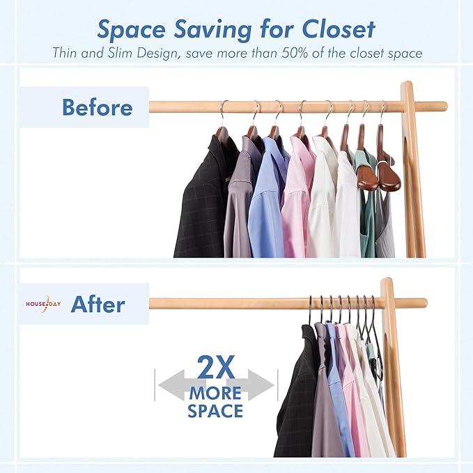 HOUSE DAY Plastic Hangers 20 Pack, Space Saving Clothes Hangers with Built-in Hooks, Durable & Strong Closet Organizers and Storage, Dorm Room Essential, Perfect for Shirts, Coat, Pants, Dress - Black