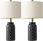USumkky 20.5" Black Modern Ceramic Bedside Lamp Set of 2 for Bedroom Decor Farmhouse Table Lamp for Living Room Office Dorm