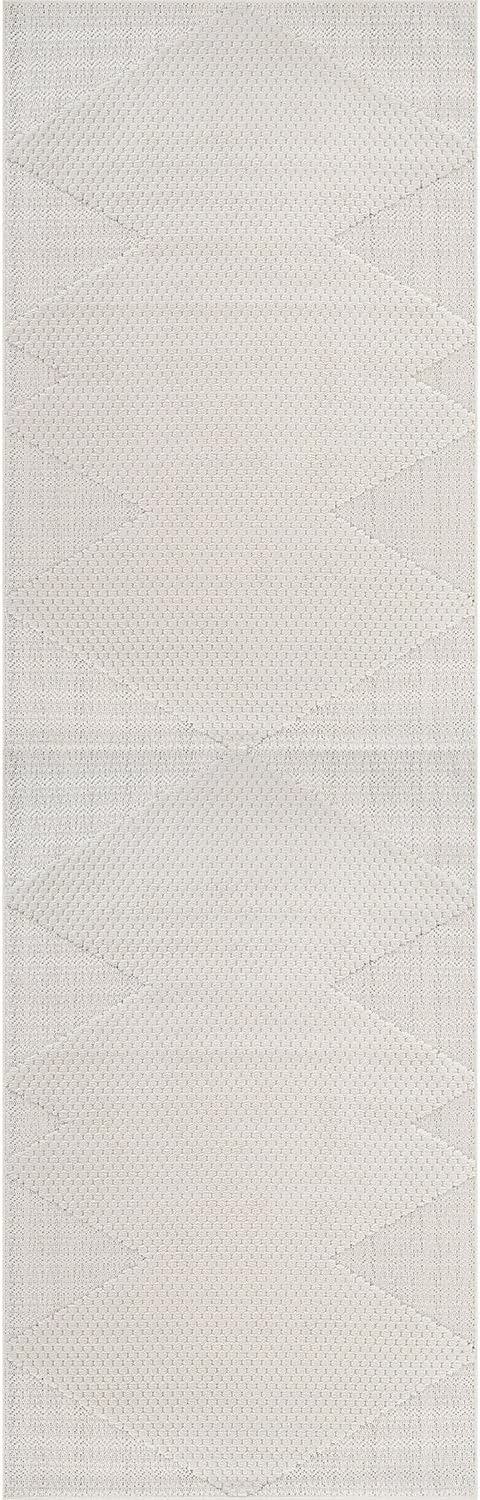 Modern Micro Loop Indoor Runner Rugs for Living Room Bedroom Kitchen Geometric Triangle White 2x7 Luxury Durable Low and High Pile Non-Shedding Stain Resistant Soft Area Carpet 2 x 7
