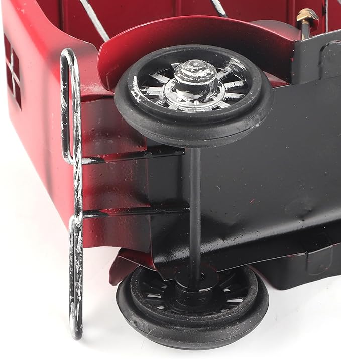 Tnfeeon Classic Car Model Vintage Tin Ornament, Collectible Vehicles 7.5 Inch Red Miniature Old Car Desktop Decor for Office Home Bar Cafe Decoration Classic Model Vintage Tin Ornament,