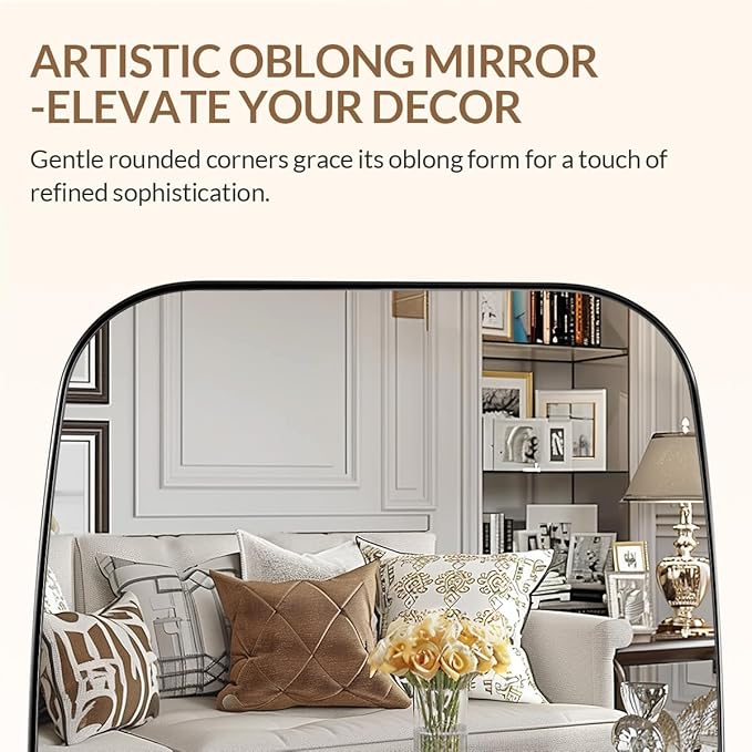 ANDY STAR 22x30 Chrome Bathroom Mirror, Oblong Silver Mirror with Stainless Steel Metal Frame, Oval Vanity Mirror for Over Sink, Modern Anti Rust Wall Mounted