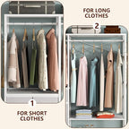 Auromie Clothes Rack with 5 Drawers & 4 Storage Shelves, 59.1W*70.9H Heavy Duty Clothing Rack with 2 Hanging Rods, Wardrobe Closet Organizer System with 5 Hooks, Freestanding Garment Rack (White)