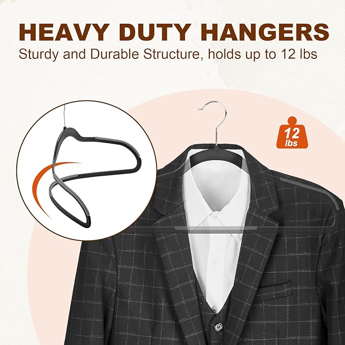 HOUSE DAY Heavy Duty Plastic Hangers 60 Pack, Non Slip Clothes Hangers with Rubber Pads and 360° Hook - Thin 0.2 Inch, Space Saving Coat Hanger Black, Closet Organizer for Shirt, Pants, Suit, Skirt