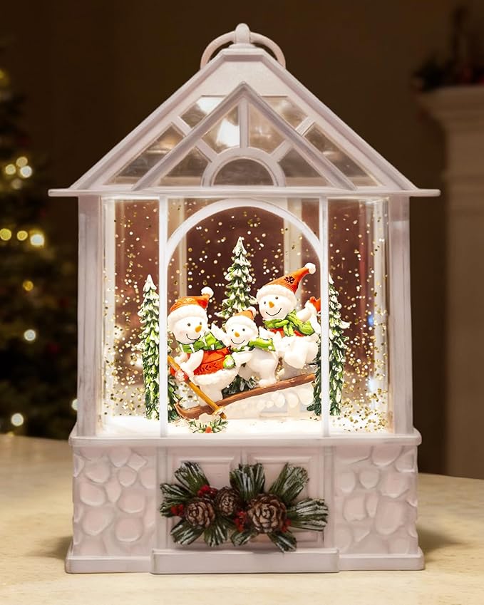 Large Christmas Snowman Snow Globe Light up Lantern with 8 Songs, 9.84" Christmas Snow Globes for Kids Adults, 6H Timer & Dual Power, Snowglobes Christmas Decorations Indoor for Home Gifts Women Men