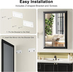 Black Bathroom Mirror for Over Sink, 24x36Inch Thick Anti-Rust Metal Frame, Rectangle Decorative Wall Mirror with HD Tempered Glass Horizontal or Vertical Mount for Vanity, Bedroom, Living Room