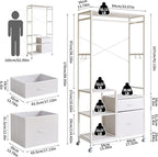 Clothes Rack for Hanging Clothes, 2 Drawers, Heavy Duty Garment Racks with Shelves, Clothes Rack with Hanging Hooks, White YD-TM080W