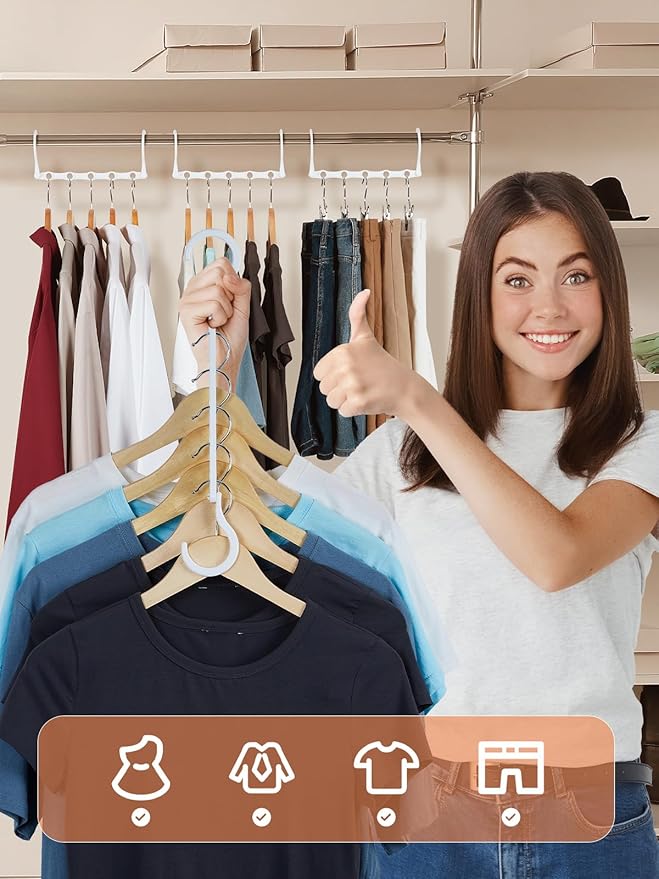 HOUSE DAY White Magic Plastic Hangers Space Saving Organizers and Storage Clothes Hanger Multi Hangers Sturdy Wardrobe Closet for Heavy Clothes, Dorm Room Bedroom Home RV Car Camper Essentials 20 Pack