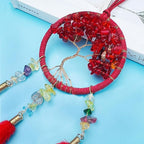 Red Mini Dream Catcher for Car, Handmade Tree of Life with Feathers Small Dreamcatcher Wall Hanging Ornament Bedroom Room Decor Festival Gift